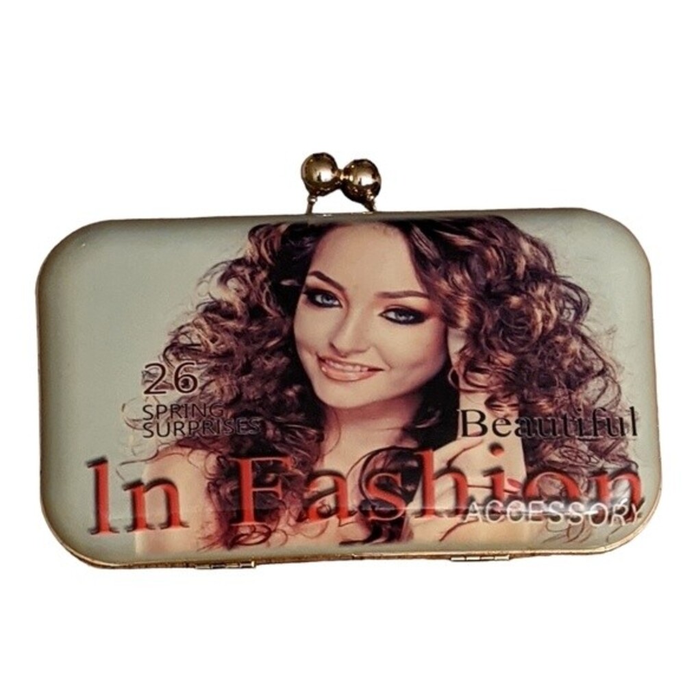 4/$25 Clutch or Cross body gold chain strap kiss closure novelty and whimsical